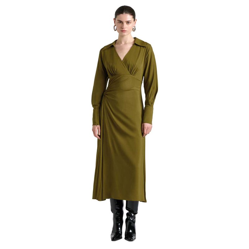 Cue Olive Long Sleeve Ruched Midi Dress image number 0